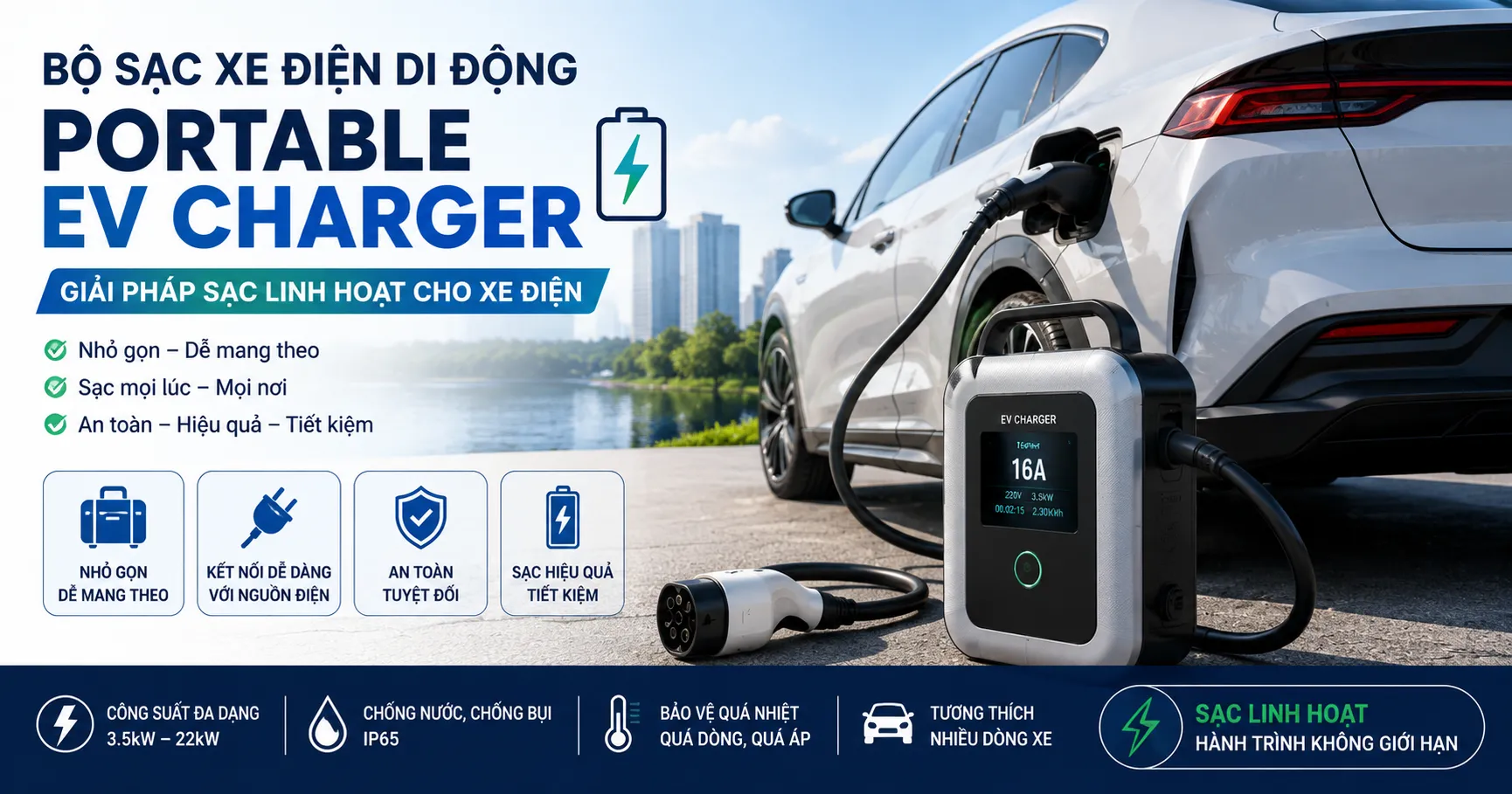 Bộ sạc xe điện di động - Portable EV Charger giải pháp sạc linh hoạt cho xe điện