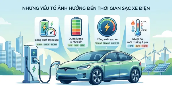 Những yếu tố ảnh hưởng đến thời gian sạc xe điện